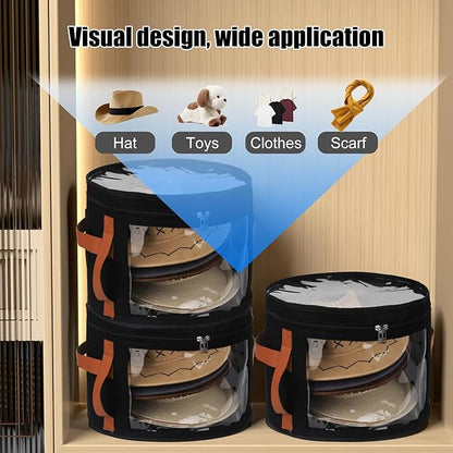 Veki Hat Organizer, Hat Box for Women Storage, Large Clear Felt Hats Box, Wide Brim Cowboy Hats Storage Boxes for Men, Round Brim Cap Boxes With Dustproof Lid for Travel and Wardrobe (Black)