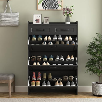 VERYKE Shoe Storage Cabinet for Entryway with 3 Flip Drawers and 2 Top Drawers,Large Shoe Rack Organizer Cabinet for Closet,Hallway