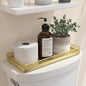 Oak Bathroom Toilet Tank Tray, 13" Wood Toilet Paper Storage Basket Back of Toilet Basket Organizer, Vanity Tray for Perfume Makeup Candle Kitchen Counter Coffee Table Decor, Gold