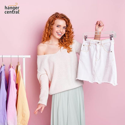 Premium 14 Inch Clear Pants Hangers with Adjustable Clips - 25 Pack Space-Saving Skirt Hangers - Non-Slip Heavy Duty Plastic Closet Organizers with 360° Swivel Hook
