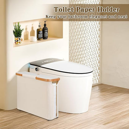 Toilet Paper Storage Basket with Lid - The Ultimate Bathroom Organizer, Free Standing Toilet Paper Holder for Up to 9 Mega Rolls, Toilet Tissue Storage Bin with Handle for RV Closet, Beige
