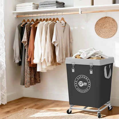 STORAGE MANIAC Commercial Laundry Hamper with Heavy Duty Steel Frame, 160 L Industrial Laundry Basket Cart with Wheels for Hotel, Home, Laundry Room, 17.72''L x 17.72''W x 30.91''H, Medium Black