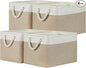 Temary Fabric Storage Baskets 4Pack Storage Bins Decorative Basket for Gift, Clothes Bin with Rope Handle, Rectangle Baskets for Storage, Blankets(White&Khaki,15x11x9.5 inch)