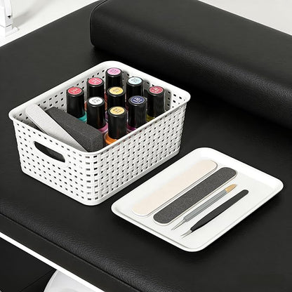 6 Pack Plastic Stackable Storage Baskets with Lids, White Breathable Storage Containers Bins for Organizing Desktop Closet Playroom Classroom Office