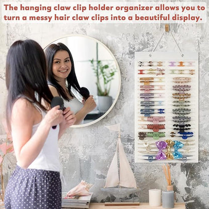 Women Hanging Hair Clip Organizer Display Hair Bows Stand Hanger Claw Clip Storage (Beige)