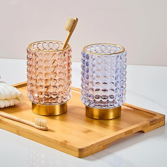 Makeup Brush Holder Organizer,Toothbrush Holders,Desk Pen Pencil Holder,Multifunctional Vintage Glass Brush Cup(A38-14-US/Pink/L)