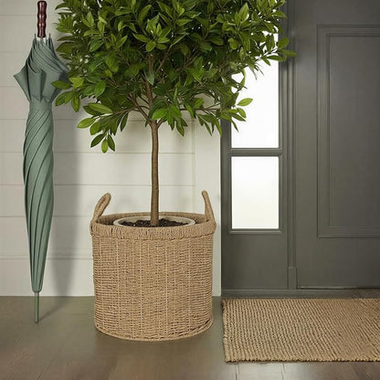 Household Essentials Round Seagrass Basket with Handles, Natural