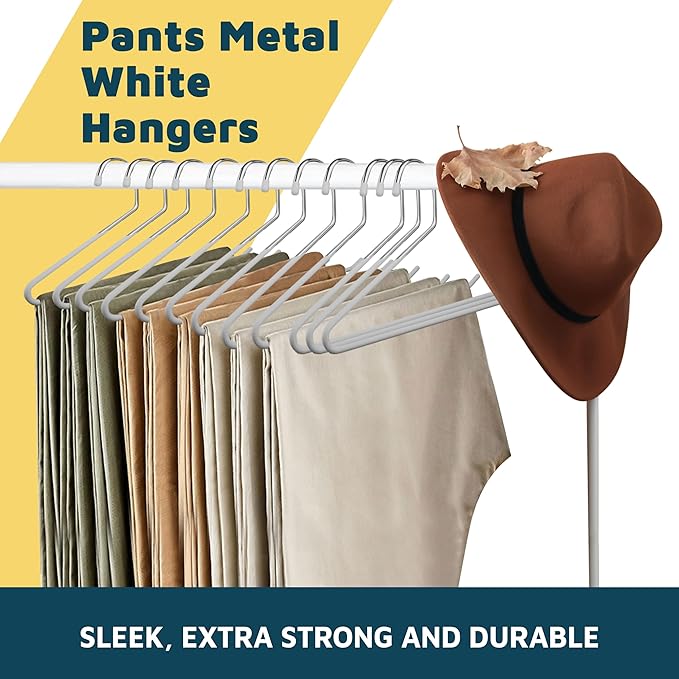 Lifemaster Metal Pants Hanger Set - 20 Pieces Elegant Non-Slip Closet Space Saving Hanger Set for Pants, Trouser, Blankets, and Jeans with Open Ended Sleek Design - White