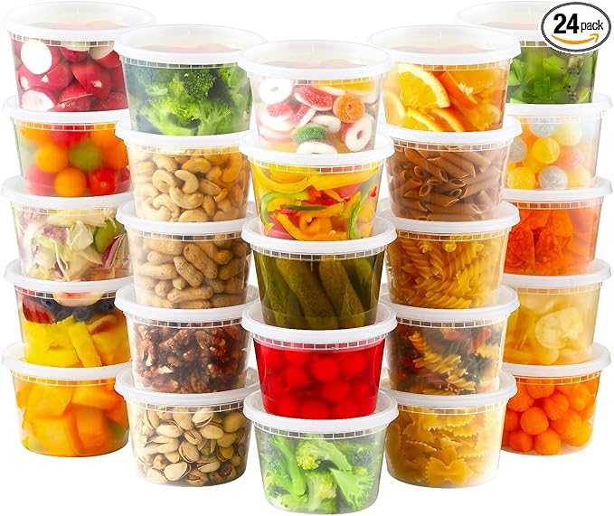 AOZITA 24 Sets 16 oz Plastic Deli Food Containers With Lids, Airtight Food Storage Containers, Freezer/Dishwasher/Microwave Safe, Soup Containers For Takeout Meal Prep Storage