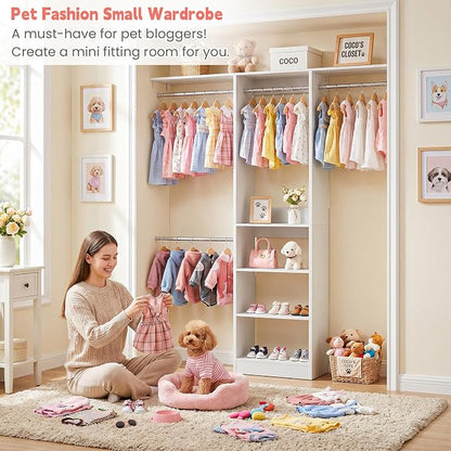 iSunirm 48" Small Closet System, Space-Saving Wall-Mounted Wardrobe Organizer, Mini Garment Rack for Narrow Spaces, Morning Outfit Prep Station & Nursery Dress-up Storage, White
