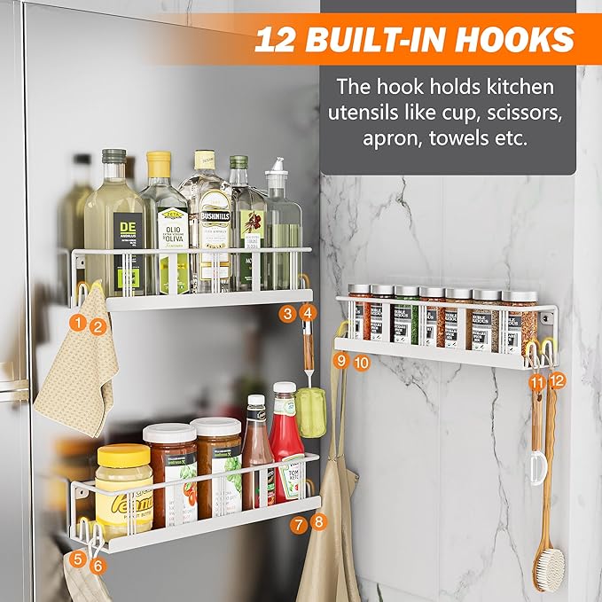 Bunoxea Spice Rack Wall Mounted 3 Pack, Space-Saving Spice Organizer for Spice Jars and Seasonings,Screw or Adhesive Hanging Spice Rack Organizer for Your Kitchen Cabinet,or Pantry Door White