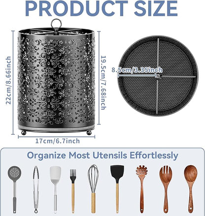 YIUKEA 360° Rotating Utensil Holder - Extra Large Cooking Utensils Caddy Counter Organizer with Instant-Dry and Removable Base for Kitchen Tools