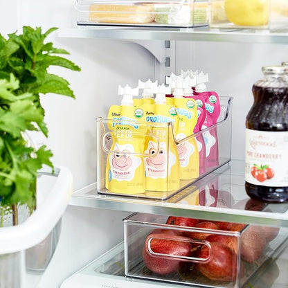 iDesign Stackable Plastic Pantry Bin with Handles for Cabinets or Fridge, Clear, Made in USA