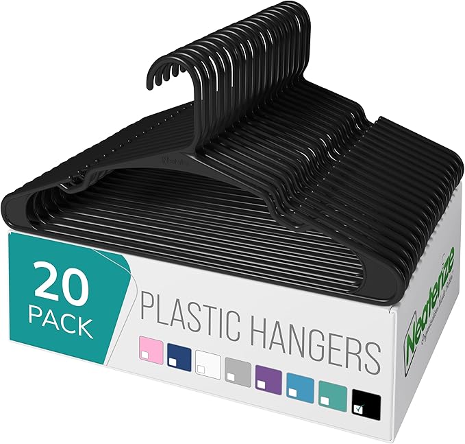 NEATERIZE Clothes Hangers Plastic 20 Pack for Adults - Plastic Hangers, The Perfect Coat Hanger and Space Saving Clothes Hangers for Closet, Percheros Ganchos para Colgar Ropa Hangars - Aqua Hangers