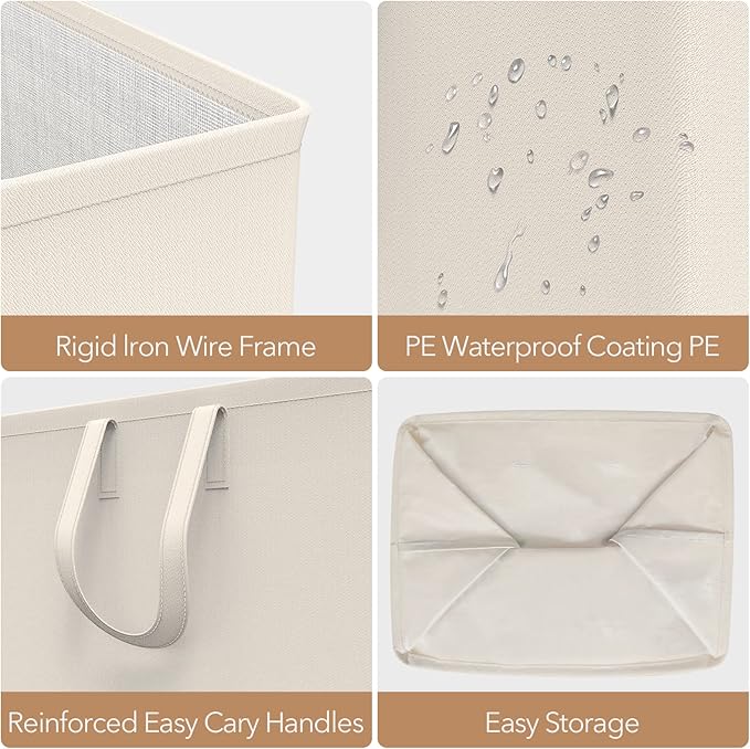 75L Large Laundry Hamper with Handles, Dirty Clothes Hamper for Bedroom Waterproof, Freestanding Tall Laundry Basket Waterproof, Hamper for Bedroom, Bathroom, Dorm, Toys Storage(Ivory）