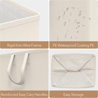 75L Large Laundry Hamper with Handles, Dirty Clothes Hamper for Bedroom Waterproof, Freestanding Tall Laundry Basket Waterproof, Hamper for Bedroom, Bathroom, Dorm, Toys Storage(Ivory）