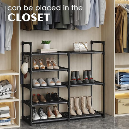 CSXGBAB Black Tubes Closet Shoe Rack, Boot Rack, 5 Tier Oxford Fabric Shelf, Easy Assembly, Sturdy and Durable, Holds Up to 30 lbs