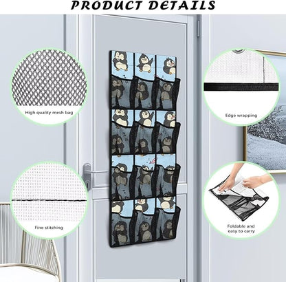 12-Section Over The Door Storage Bag Organizer, Made of Heavy Duty Oxford Cloth, Waterproof Lightweight and Perfect for Home Office or Dorm Use, Cartoon Penguin