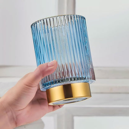 Makeup Brush Holder Organizer,Toothbrush Holders,Desk Pen Pencil Holder,Multifunctional Vintage Glass Brush Cup（L/Blue/A3-8-US）