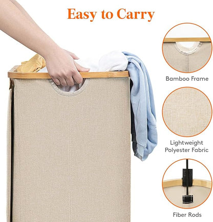 Lifewit 150L Laundry Basket with Lid, Clothes Hampers for Laundry with Bamboo Handles and 2 Removable Bag, Large Foldable Laundry Hamper for Bedroom, Bathroom, Dorm, Laundry Room, Beige