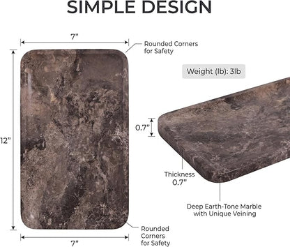 Dark Grey Marble Vanity Tray for Bathroom Counter-12 X7 Decorative Tray for Perfume, Candles, Stone Jewelry Dish Tray