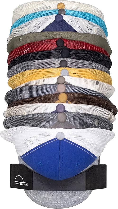 Dome Dock The Original USA-Made Hat Rack and Compact Hat Organizer for Wall Installation, 20 Hat Capacity, Black (2 Pack)