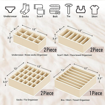 Simple Houseware Closet Underwear Organizer Drawer Divider Assorted 7 Pieces, Beige