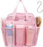 F-color Mesh Shower Caddy Portable with Zipper - Upgrade Deeper 7 Pockets Dorm Room Essentials for Guys Girls with S Hook, Shower Bag Basket Tote for College Camping Toiletry Bathroom, Pink