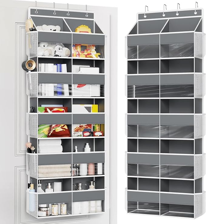 5 Tiers Over The Door Organizer Storage, 88lbs Weight Capacity Behind the Door Storage of 10 Compartments & 10 Mesh Pockets, Hanging Doors Storage Organizer for Shoes, Clothes,Pantry