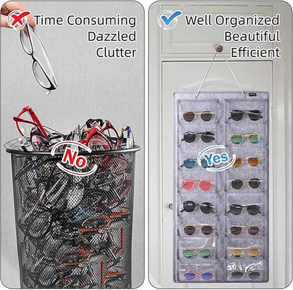 Sunglasses Organizer Storage,Hanging Sunglass Holder Organizer for Wall 16 Slots Double Sided Glasses Organizer