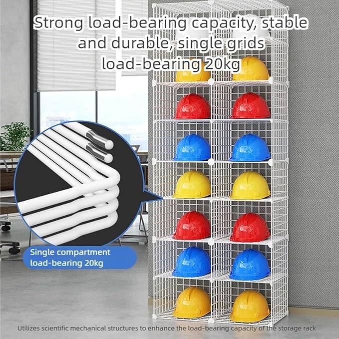 Stackable Safety Helmet Storage Boxes, Large Adjustable Hard Hat Placement Organizer Rack with Wheels for Construction Site/Garage/Workshop/Factory Helmet Display Shelf (1 * 4)
