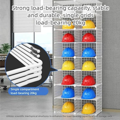 Stackable Safety Helmet Storage Boxes, Large Adjustable Hard Hat Placement Organizer Rack with Wheels for Construction Site/Garage/Workshop/Factory Helmet Display Shelf (4 * 8)
