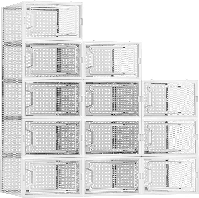 HOMIDEC Shoe Storage, 12 Pack Shoe Organizer for Closet, Shoe Boxes Clear Plastic Stackable Shoe Containers with Lids for Size 10