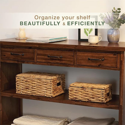 84ECO Set of 2 Wicker Baskets with Lid - Decorative Storage Boxes for Home Decor, Shelves - Woven Basket with Lid - Wicker Decor - Rattan Box - Decorative Bins with Lids (Natural)