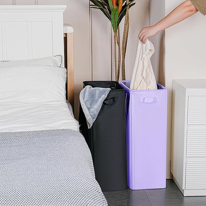 efluky Slim Laundry Basket, Narrow Laundry Hamper with Handles, Collapsible Dirty Clothes Hamper, Tall Laundry Bin for Laundry Room, Dorm and Bedroom, 19.8 Gallon (75L) Light Purple