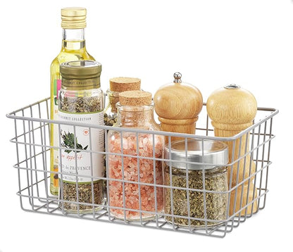 Whitmor 4 Pack Grey Wire Baskets for Organizing Office Wire Storage Baskets Wire Baskets Grey Metal Storage Baskets for Pantry Kitchen Bins Freezer