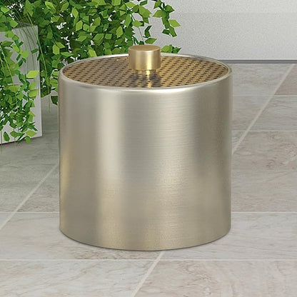 nu steel Selma Decorative Steel Bathroom Vanity Countertop Storage Organizer Canister Jar for Cotton Swabs, Rounds, Balls, Makeup Sponges, Bath Salts - Pewter & Gold Finish