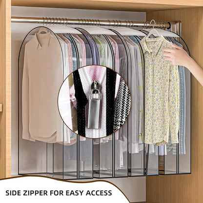 Upgraded Thickened Clear Garment Bags for Hanging Clothes 4 Packs, 10“ Gusseted Clothes Hanging Storage Bags for Closet, Shirts, Coats, Dresses (32 inch)