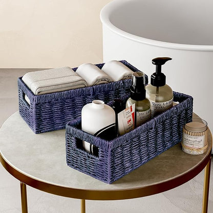Vagusicc Wicker Storage Basket, Paper Rope Wicker Baskets with Handles, Toilet Paper Basket for Toilet Tank Top, Small Wicke Baskets for Organizing Shelves, 2-Pack, Purple