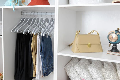 Quality Wooden Skirt Hangers with Clips, 20-Pack Smooth Solid Wood Pants Hangers with Durable Adjustable Metal Clips, Swivel Hook, Coat, Jacket, Blouse Suit Hangers (Gray, 20)