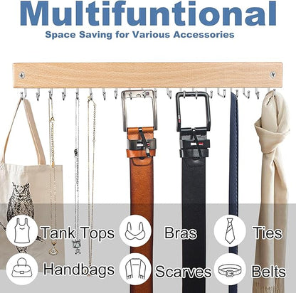 Belt and Tie Organizer for Closet, Tie and Belt Rack Wall Mounted with 20 Storage Hooks, Non Slip 180 Degree Rotating Tie Holder Belt Hanger for Closet / Wall Mount