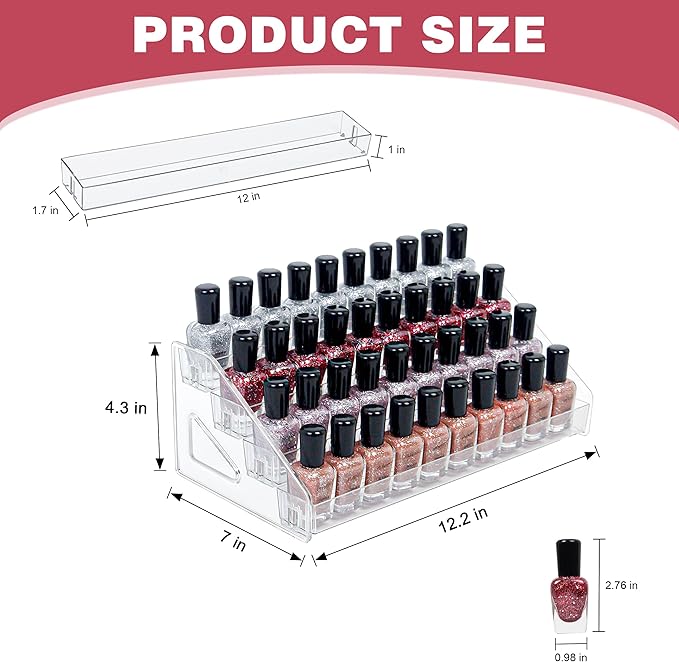 4-Tier Clear Acrylic Nail Polish Storage, Holds 32-64 Bottles, Multi-Purpose Nail Polish Rack, Sunglasses, Essential Oils and Cosmetics