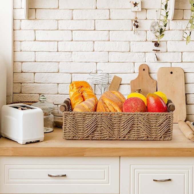 Bathroom Baskets for Organizing with Handle Decorative Basket for Bathroom Countertop Storage Toilet Paper Storage Basket for Toilet Tank Top Small Baskets Set,Cream
