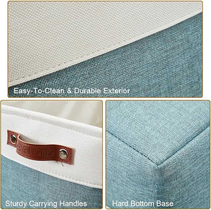 DECOMOMO Storage Bins, Large Fabric Storage Baskets for Shelves, Decorative Linen Closet Organizer, 15 x 11 x 9.5 inches (Green & White, 4 Pack)
