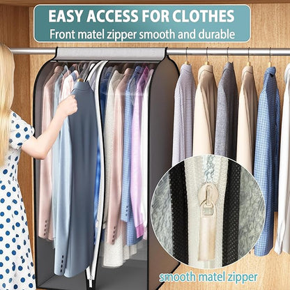 Liuoud 22” Gusseted Garment Bags for Hanging Clothes, Large Clear Window Clothes Cover for Closet Storage, Wardrobe Coat Protector for Suit, Shirt Long Dress, Bottom Enclosed, 2 Pack, 60” Long