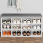 Aenuert 12-Cubby Shoe Rack with Cushion, 3-Tier Wood Shoe Organizer, Multifunctional Shoe Organizer Bench for Entryway, Mudroom, Hallway, Closet,36.22 * 11.81 * 17.7 Inch, White
