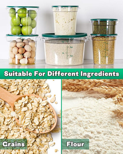 2QT&4QT NSF Round Food Storage Containers with Lids: 4 PCS [Total Food Grade][Hot&Cold Resistant] Dough Proofing Container for Pizza, Bread with Measuring Spoons Included(BPA FREE) (GREEN)