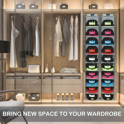 VAESIDA 10 Shelf Hat Rack Hanging Closet/Organizer for Storage - Best Baseball Cap Holder, Gray