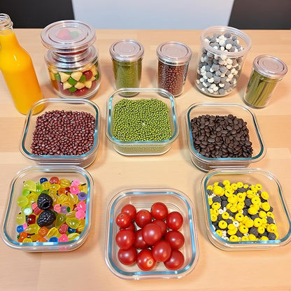 16oz Square Glass Food Storage Containers With Lids, 2 Cup Square Glass Food Containers With Lids, BPA free Small Meal Prep Bowls for leftovers, Dishwasher, Freezer Safe (8Pack)