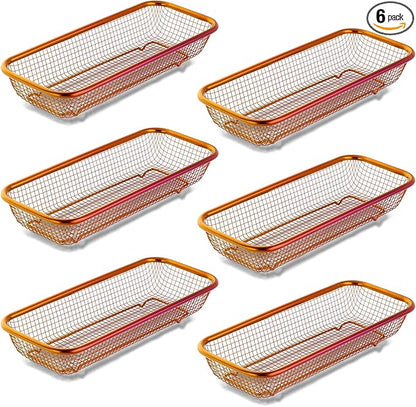 Buyer Star Stainless Steel Cutlery Drawer Organizer Pack of 6, Orange Mesh Storage Baskets with 4 Triangle Racks, Stackable Utensil Holder for Holding Flatware Kitchen Utensil